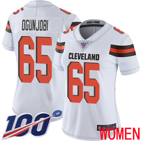 Cleveland Browns Larry Ogunjobi Women White Limited Jersey #65 NFL Football Road 100th Season Vapor Untouchable